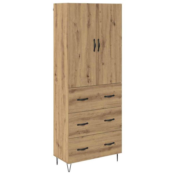 vidaXL Aparador alto 2 pcs Roble artesanal Madera tecnol&oacute;gica y vidrio