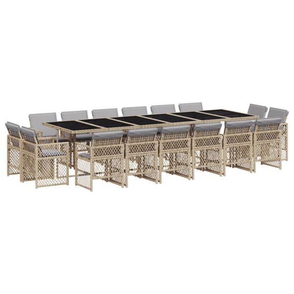 vidaXL Set comedor de jard&iacute;n 17 pzas con cojines rat&aacute;n sint&eacute;tico beige