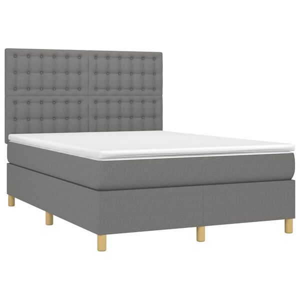 vidaXL Cama box spring colch&oacute;n y luces LED tela gris oscuro 140x200 cm