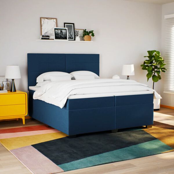 vidaXL Cama box spring con colch&oacute;n tela azul 200x200 cm