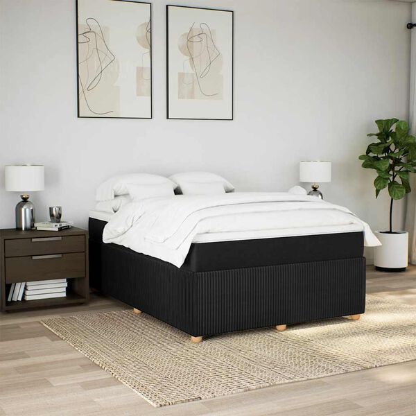 vidaXL Cama box spring con colch&oacute;n tela negro 140x200 cm