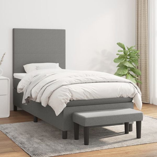 vidaXL Cama box spring con colch&oacute;n tela gris oscuro 80x200 cm