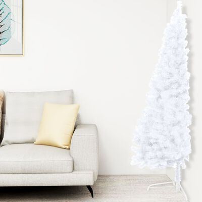 vidaXL Medio árbol de Navidad con luces y bolas blanco 180 cm