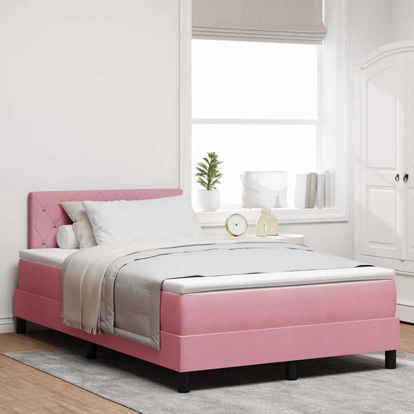 vidaXL Cama Box Spring LED con colch&oacute;n Rosa 120 x 200 cm Terciopelo