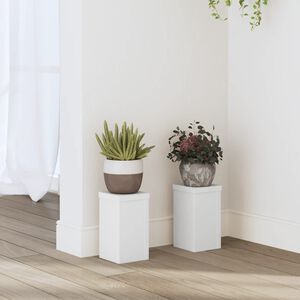 vidaXL Soportes de plantas 2 uds madera ingenier&iacute;a blanco 10x10x18 cm