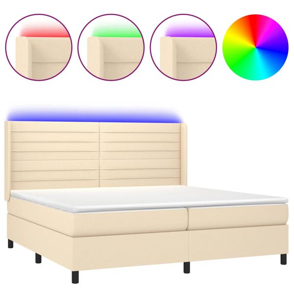 vidaXL Cama box spring colch&oacute;n y luces LED tela crema 200x200 cm