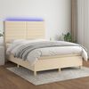 vidaXL Cama box spring colch&oacute;n y luces LED tela crema 140x190 cm