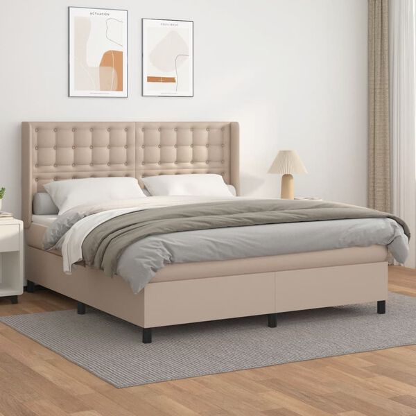 vidaXL Cama box spring con colch&oacute;n cuero sint&eacute;tico capuchino 160x200cm