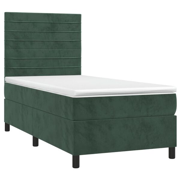 vidaXL Cama box spring colch&oacute;n y LED terciopelo verde oscuro 90x190 cm