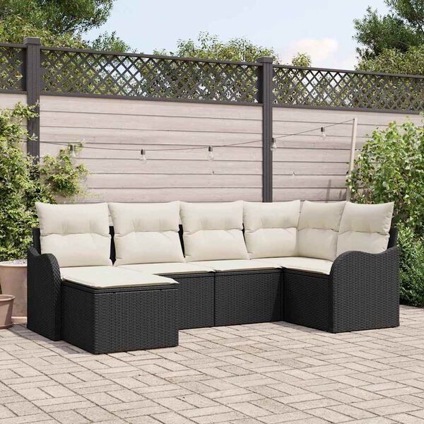 vidaXL Conjunto de sof&aacute; de jard&iacute;n 6 pcs Negro rat&aacute;n sint&eacute;tico
