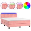 vidaXL Cama box spring colch&oacute;n y LED terciopelo rosa 140x190 cm