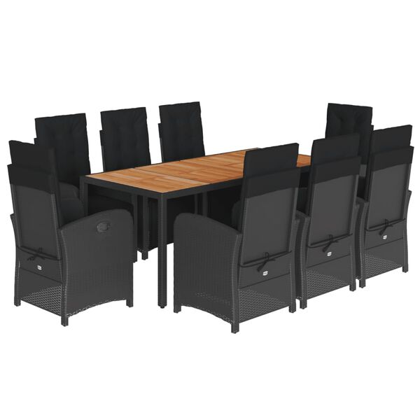 vidaXL Set de comedor de jard&iacute;n 9 pzas y cojines rat&aacute;n sint&eacute;tico negro