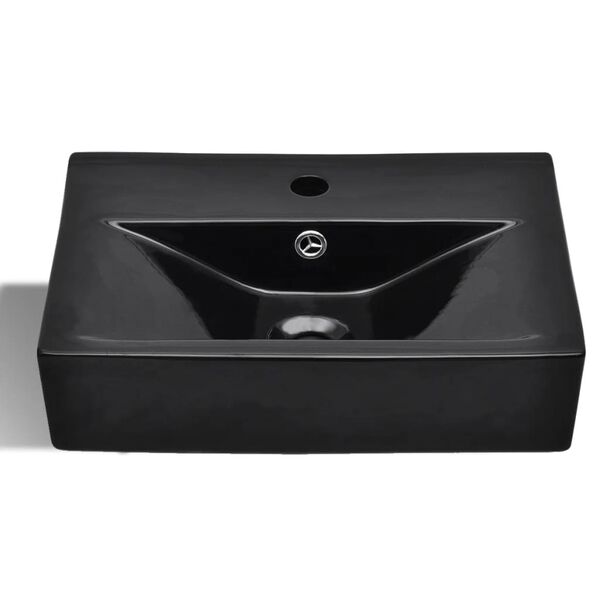 vidaXL Lavabo rectangular de cer&aacute;mica hueco de grifo/desag&uuml;e negro
