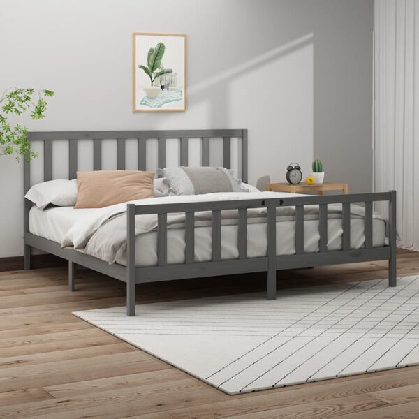 vidaXL Estructura de cama de madera maciza de pino gris 200x200 cm