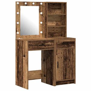 vidaXL Conjunto de mesa de vestidor con LED 2 uds. Madera vieja