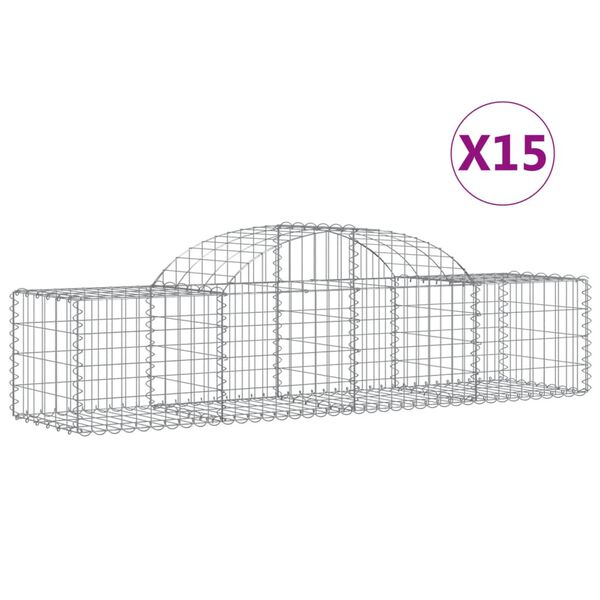 vidaXL Cestas gaviones 15 uds forma de arco hierro 200x50x40/60 cm