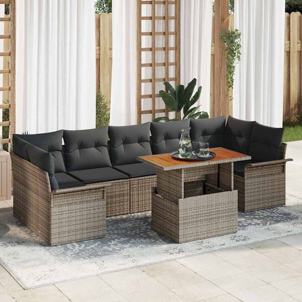 vidaXL Conjunto de sofá de jardín 8 pcs Gris Poliratán