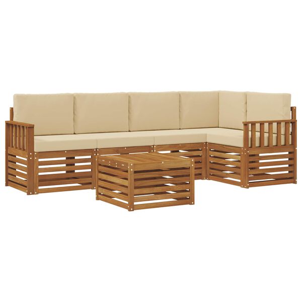 vidaXL Juegos de sof&aacute;s 6 pcs Natural y Beige Madera de Acacia S&oacute;lida