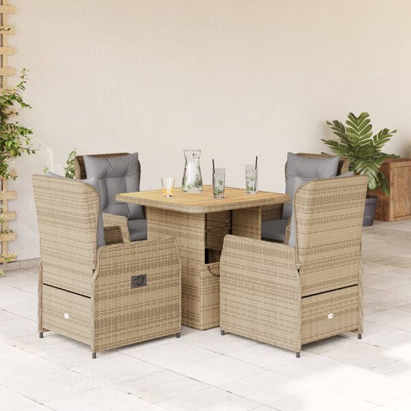 vidaXL Set comedor de jardín 5 pzas con cojines ratán sintético beige