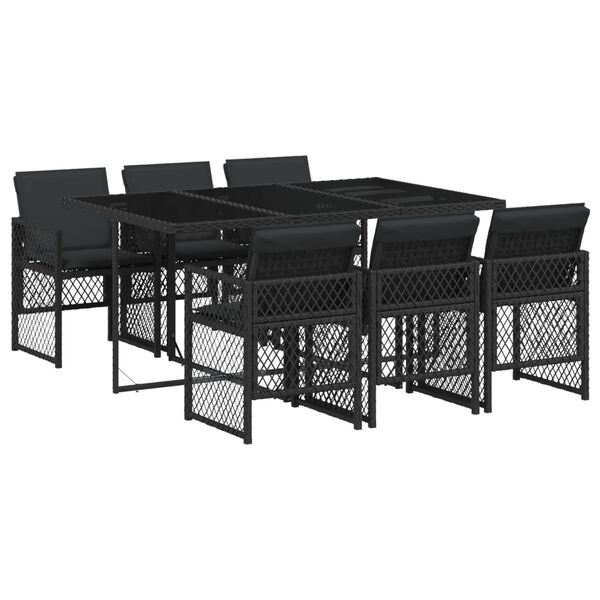 vidaXL Set de comedor de jard&iacute;n 7 pzas y cojines rat&aacute;n sint&eacute;tico negro