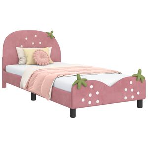 vidaXL Cama para ni&ntilde;os con cabecero Rosa 90 x 200 cm Terciopelo