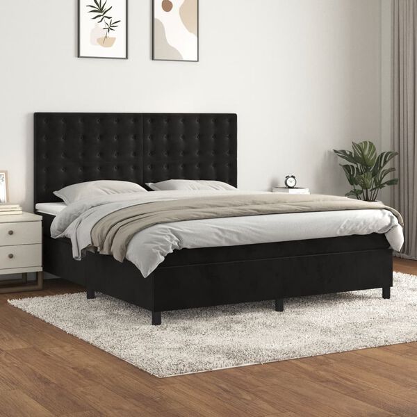 vidaXL Cama box spring con colch&oacute;n terciopelo negro 160x200 cm