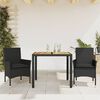 vidaXL Set de comedor jard&iacute;n 3 pzas con cojines rat&aacute;n PE acacia negro