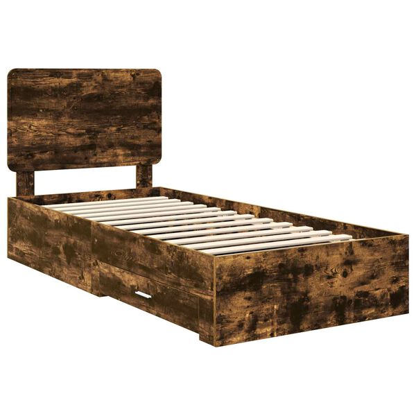 vidaXL Estructura de cama con cabecera Roble ahumado 75 x 190 cm