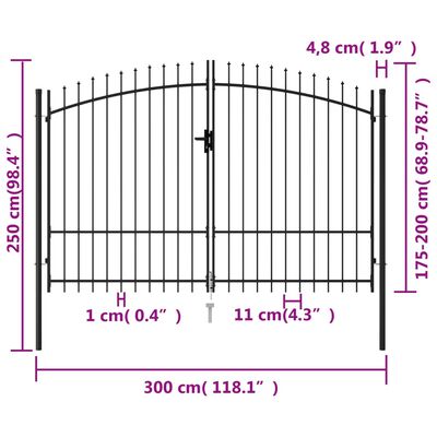 vidaXL Cancela de valla doble puerta con puntas acero negro 3x2 m