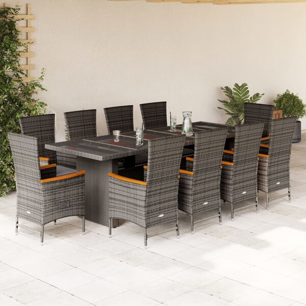 vidaXL Set de comedor de jard&iacute;n 11 pzas y cojines rat&aacute;n sint&eacute;tico gris