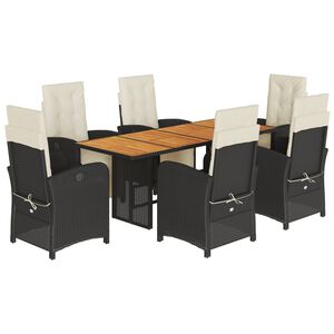 vidaXL Set de comedor de jard&iacute;n 7 pzas y cojines rat&aacute;n sint&eacute;tico negro