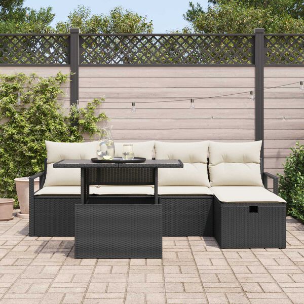 vidaXL Conjunto de sof&aacute; de jard&iacute;n con coj&iacute;n 6 pcs Negro Polirat&aacute;n
