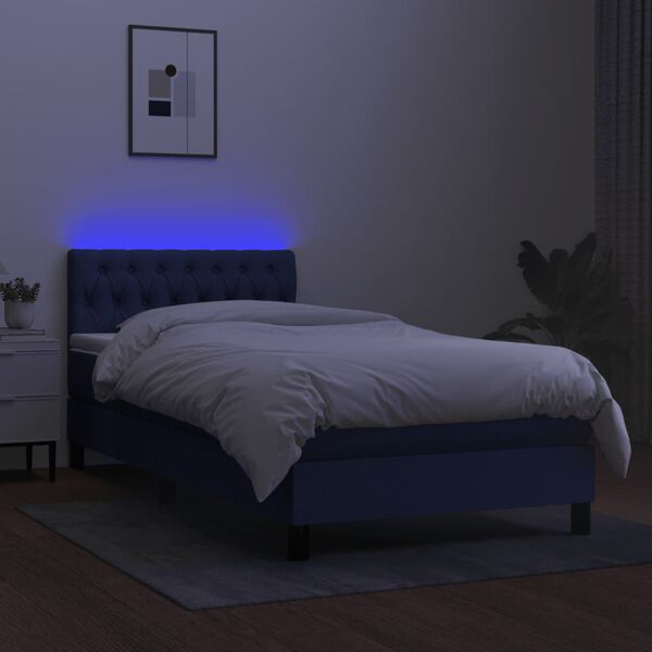 vidaXL Cama box spring colch&oacute;n y luces LED tela azul 100x200 cm