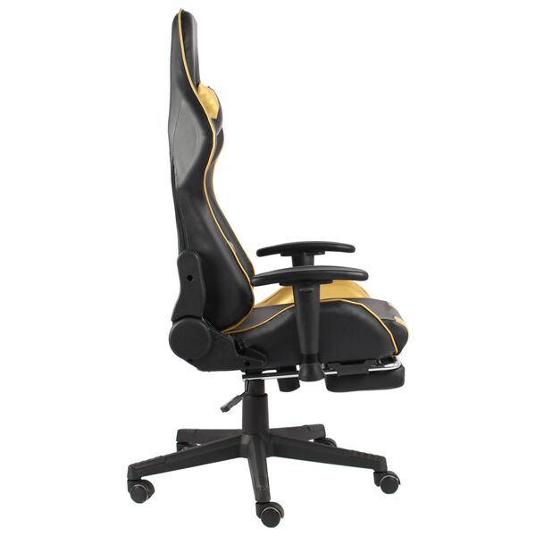 vidaXL Silla gaming giratoria con reposapi&eacute;s PVC dorado