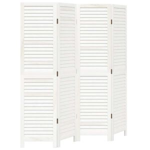 vidaXL Biombo separador de 4 paneles madera maciza Paulownia blanco retro