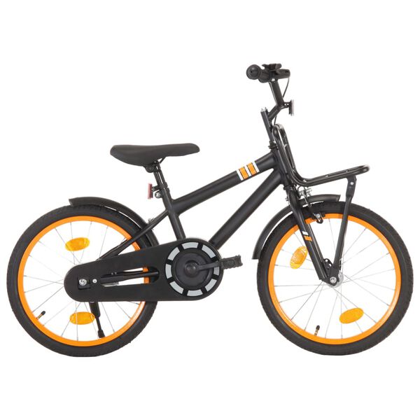 vidaXL Bicicleta ni&ntilde;os y portaequipajes delantero 18" negro y naranja