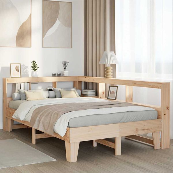vidaXL Cama con estanter&iacute;a sin colch&oacute;n madera maciza de pino 120x190cm