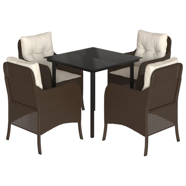 vidaXL Set comedor de jard&iacute;n 5 piezas y cojines rat&aacute;n sint&eacute;tico marr&oacute;n