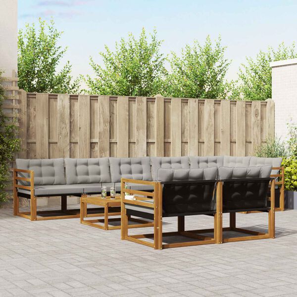 vidaXL Conjunto de sof&aacute;s de exterior 9 pcs Gris Natural y Claro