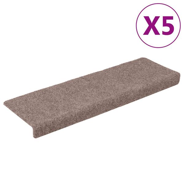 vidaXL Felpudos autoadhesivos para escaleras, 5 unidades, 65 x 21 x 4 cm, borde rectangular marr&oacute;n claro