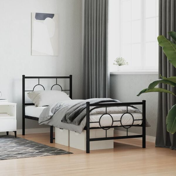 vidaXL Estructura cama sin colchón con estribo metal negro 75x190 cm
