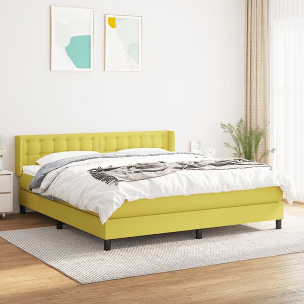vidaXL Cama box spring con colch&oacute;n tela verde 180x200 cm