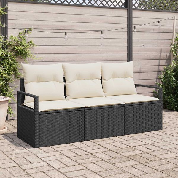 vidaXL Conjunto de sofás de jardín 3 pcs Negro y ratán sintético
