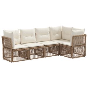 vidaXL Conjunto de sof&aacute;s de jard&iacute;n 5 uds. Beige rat&aacute;n sint&eacute;tico