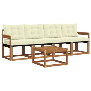 vidaXL Conjunto de sof&aacute;s de exterior con coj&iacute;n 5 pcs Natural y Crema