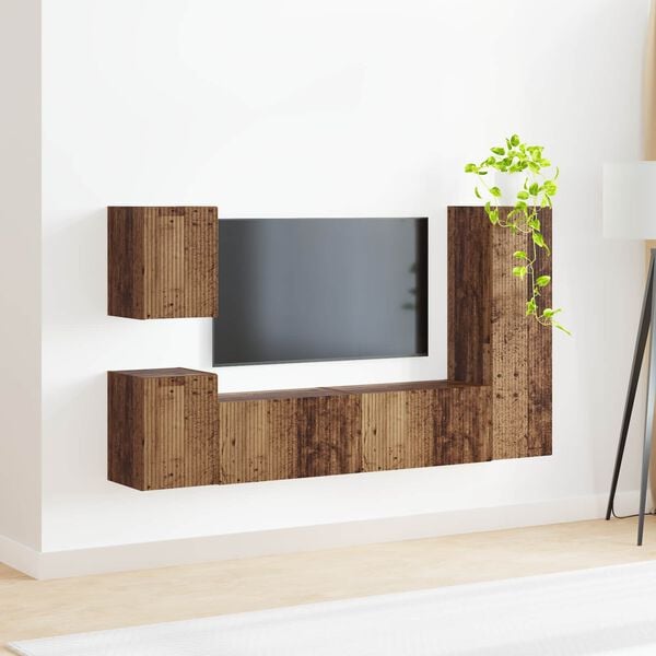 vidaXL Conjunto de mueble de TV Montaje en la pared 4 pcs Madera vieja