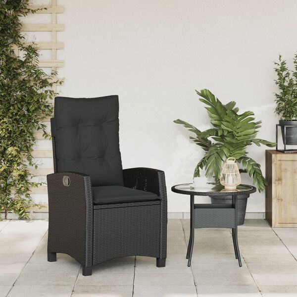 vidaXL Sill&oacute;n reclinable de jard&iacute;n con cojines rat&aacute;n sint&eacute;tico negro