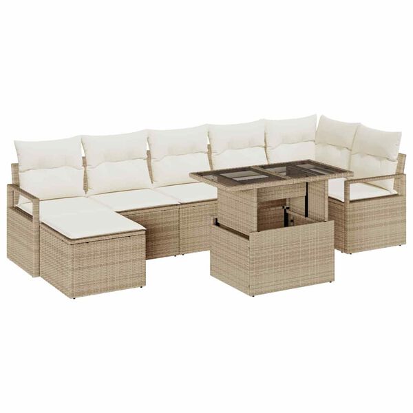 vidaXL Conjunto de sof&aacute; de jard&iacute;n 8 pcs Beige Polirat&aacute;n