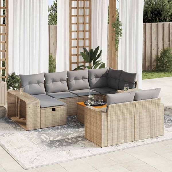 vidaXL Set de sof&aacute;s de jard&iacute;n 11pzas con cojines rat&aacute;n sint&eacute;tico beige