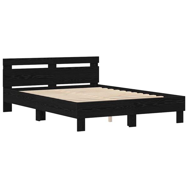 vidaXL Estructura de cama con LED Roble Negro 140 x 200 cm